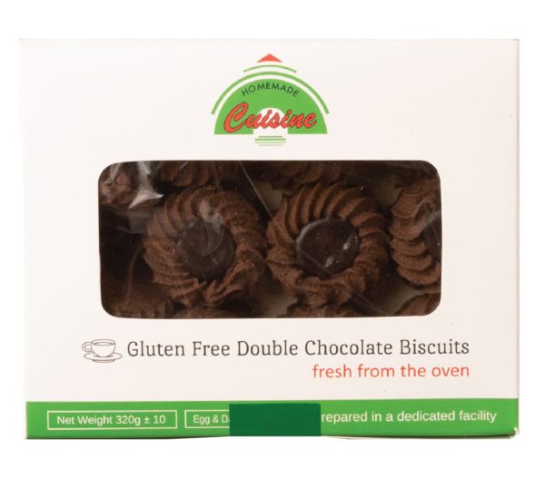 A box of Gluten Free Double Chocolate Biscuits